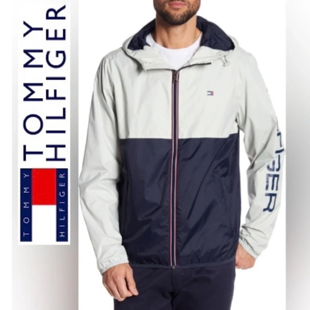 Hooded Rain Jacket Lightweight Colorblock Windbreaker Tommy Hilfiger Size Large